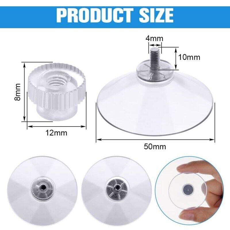 Ventouse a visser, 12 Pièces 50mm Ventouses Transparentes avec Filetage, Extra Fortes PVC Plastique Suspension Rideau Isolant Ventouse pour Camping