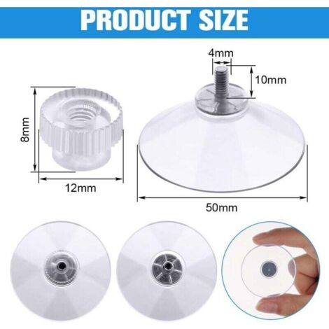 Ventouse a visser. 12 Pièces 50mm Ventouses Transparentes avec Filetage. Extra Fortes PVC Plastique Suspension Rideau Isolant Ventouse pour Camping Car. Fenêtre. Salle de Bain. Van