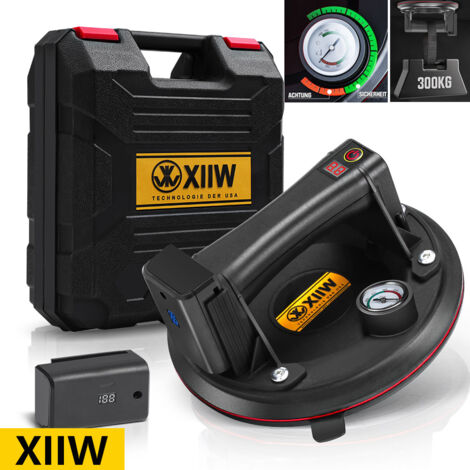 Ventouse électrique pour vitres avec batterie, avec 2 batteries de 2600 mAh et un manomètre, jusqu'à 300 kg, puissant lève-carreaux à vide de 8 pouces, lève-panneaux de 20 cm.