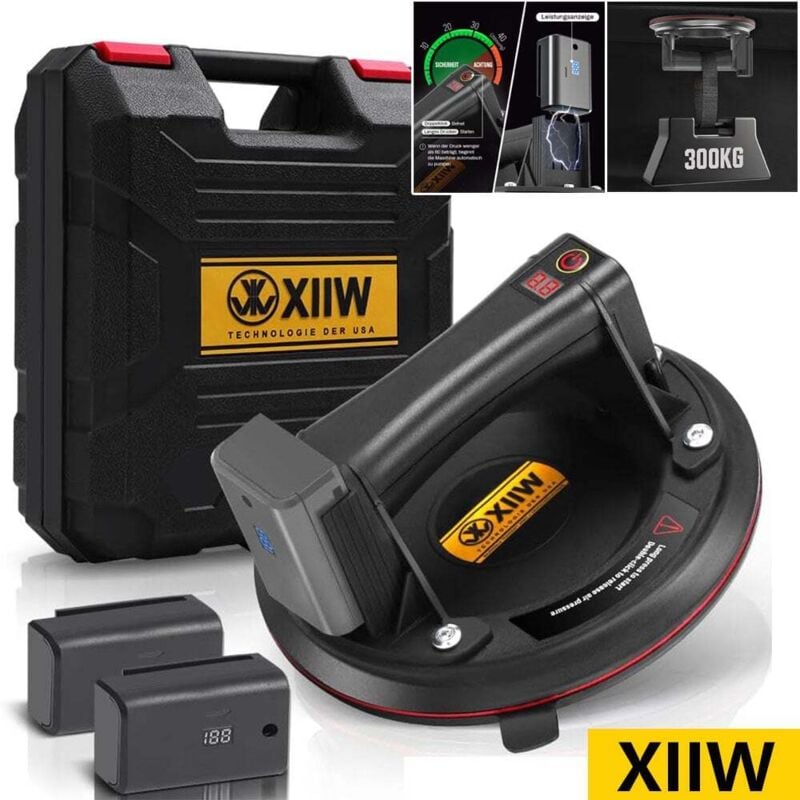 Ventouse électrique pour vitres avec batterie, avec 2 batteries de 2600 mAh, jusqu'à 300 kg, lève-carreaux puissant à vide de 8 pouces, lève-panneaux