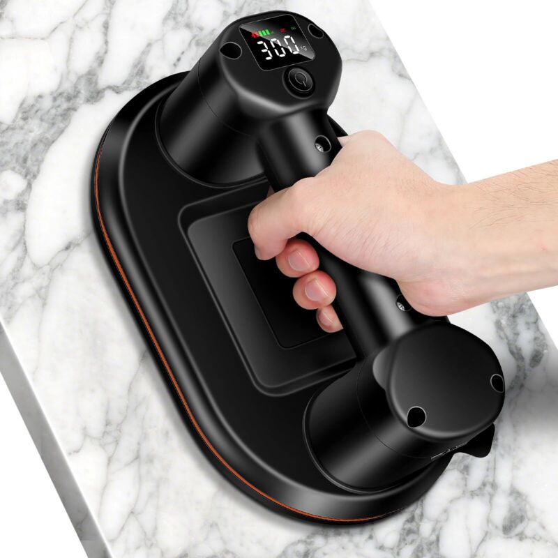 Ventouse électrique sans fil pour carrelage, verre, marbre, 2 moteurs, puissance d'aspiration de 300 kg, batterie 4000 mAh, affichage LCD pour