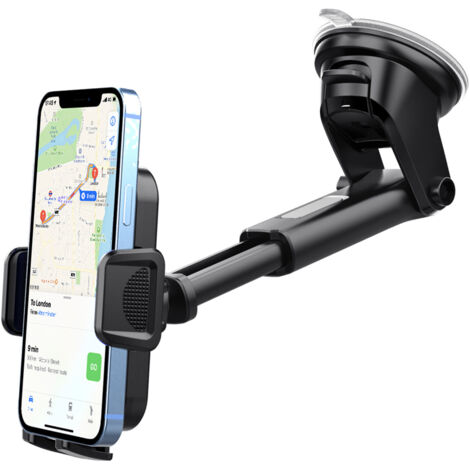 Ventouse pour support de téléphone de voiture pour pare-brise de tableau de bord, angle télescopique de bras étendu de rotation de 360° Support de téléphone de voiture pour smartphones et GPS 2,04-3,8