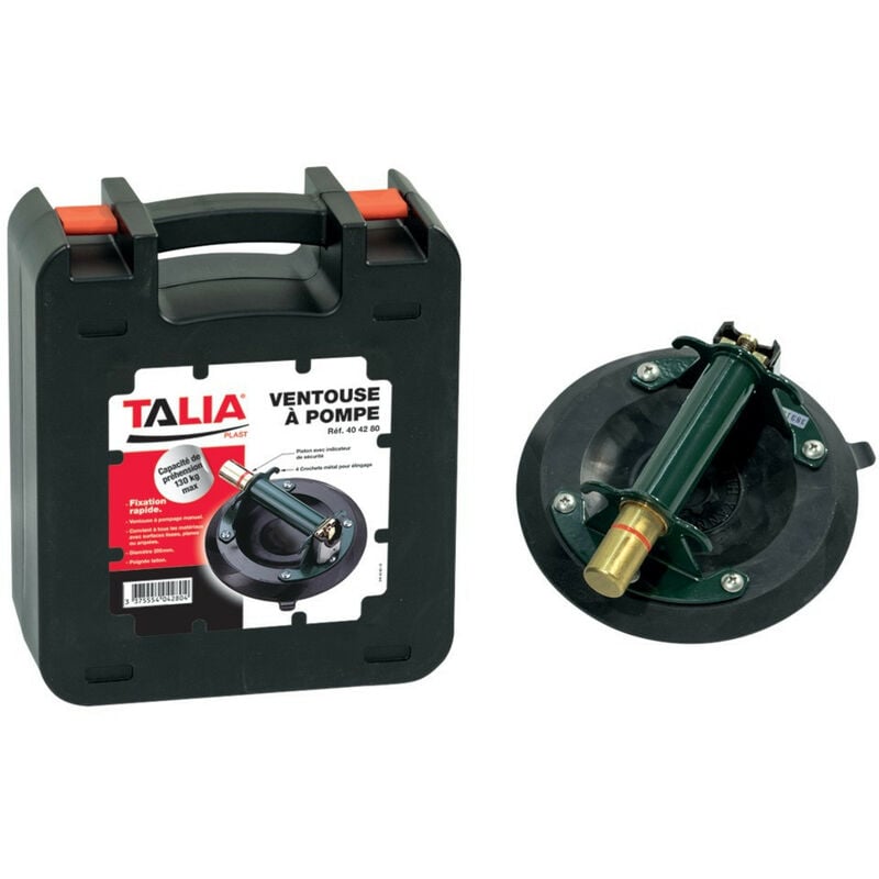 Ventouse simple à pompe Taliaplast 404280 acier D20cm capacité 130kg avec mallette de transport
