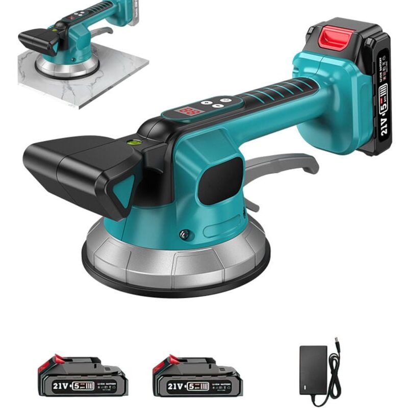 Ventouse Vibrante Carrelage Sans Fil - Machine de Nivellement avec 2x1500mAh Batteries, Ventouse de 145mm, 10 Vitesses Réglables, Capacité