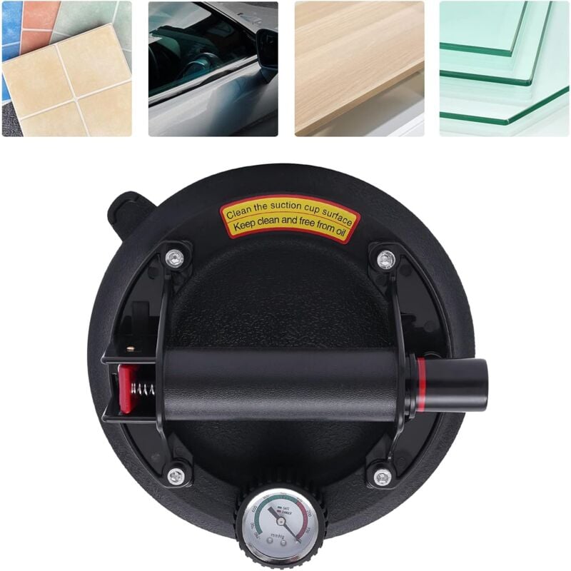Ventouses à vide 8 pouces pour verre avec jauge de pression Ventouses pour carrelage Outils de vitrage pour le levage du granit et des fenêtres