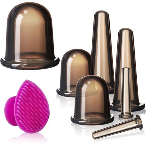 Ventouses Visage Set,Lot de 8 ventouses en silicone, Silicone Massage Cups Soins du Corps Ventouse Anti-cellulite, Ventouses corps, Ventouses visage, Ventouses Eye, Brosse de nettoyage du visage