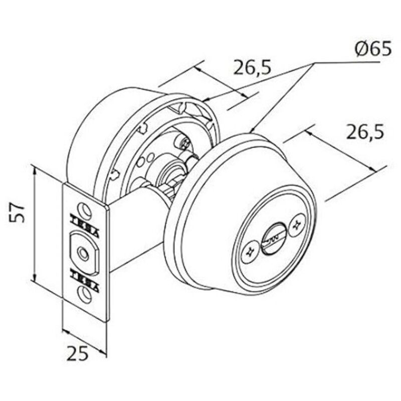 Verrou tubulaire double entrée à axe réglable 60-70mm chrome mat - TESA - 517U0CM