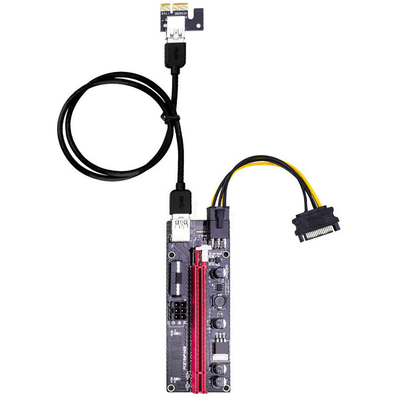 

Ver009S Tarjeta vertical PCI-E Extensor 1X-16X con 4 condensadores solidos Extension grafica dual-6pin 4 Pin Adaptador vertical ETH Mining