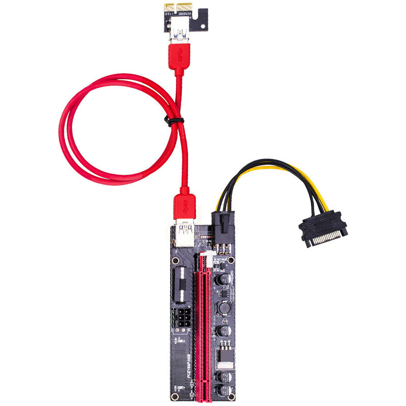 

Ver009S Tarjeta vertical PCI-E Extensor 1X-16X con 4 condensadores solidos Extension grafica dual-6pin 4 Pin Adaptador vertical ETH Mining Powered,