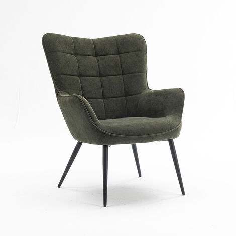 Vera Linen / Velvet Occasional Lounge Living Room Accent Chair Armchair Metal Legs Green Velvet without Foostool