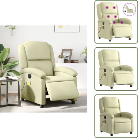 Vera pelle - vidaXL Poltrona Massaggiante Elettrica Reclinabile Crema in Vera Pelle - Vibrazione