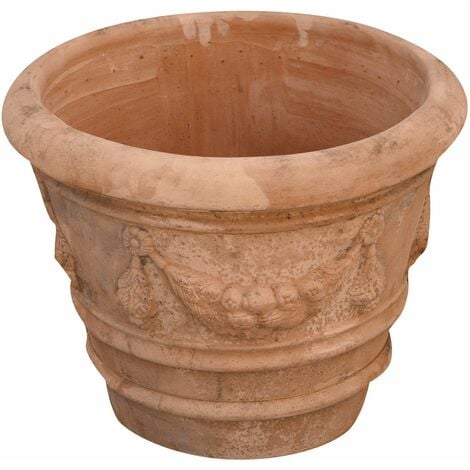 Veralteter festonierter Waschbecken aus toskanischer Terrakotta. Durchmesser 50xH40 cm Made in Italy