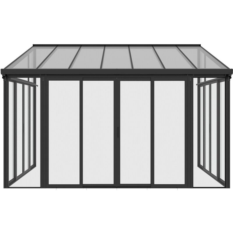 Vente-unique - Véranda en aluminium et polycarbonate avec protection uv - 12 m² - anthracite - mathilda