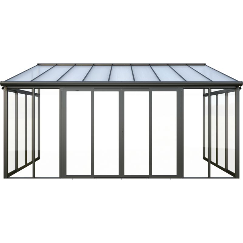 Véranda en aluminium et polycarbonate avec protection UV - 15,9 m² - anthracite - MATHILDA