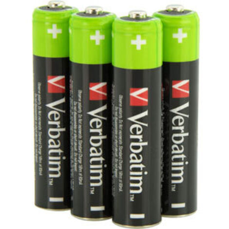 VERBATIM AAA Premium Rechargeable Batteries 4 Pack - 1.2V 950mAh - Batteries NiMH HR03 rechargeables - Faible autodécharge - Batteries Mignon pré-chargées pour manettes, jouets, appareils photo, etc.