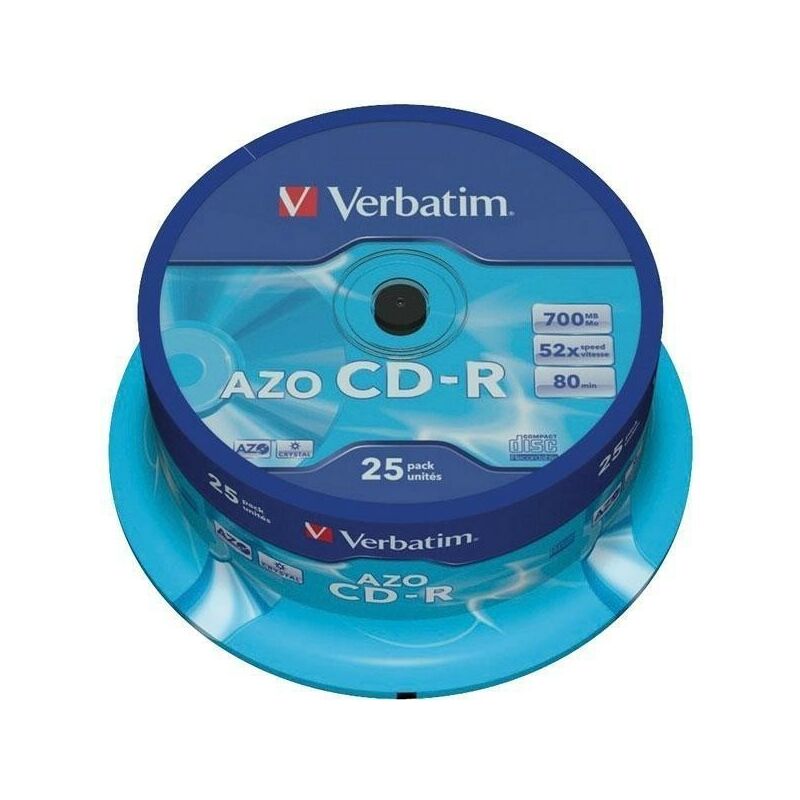 

Verbatim cd-r azo 700mb 52x 25 pack spindle superficie crystal