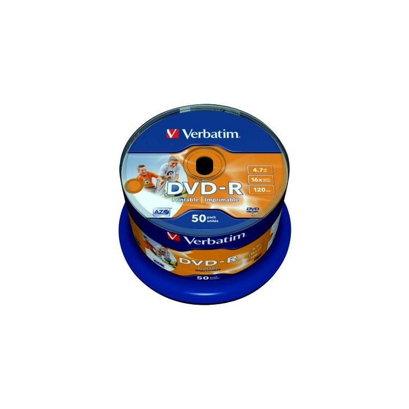 Verbatim - dvd-r imprimable full-surface avec id, 16x, 50 pièces en cakebox (43649)