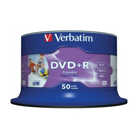 Verbatim DVD+R imprimable full-surface avec ID, 16x, 50 pièces en cakebox (43651)