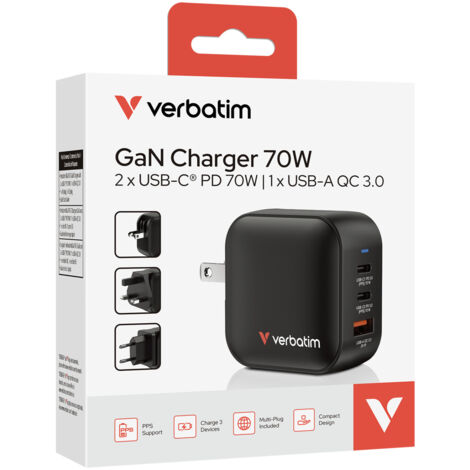 Verbatim GaN Charger 70W Universale Nero AC Ricarica rapida Interno