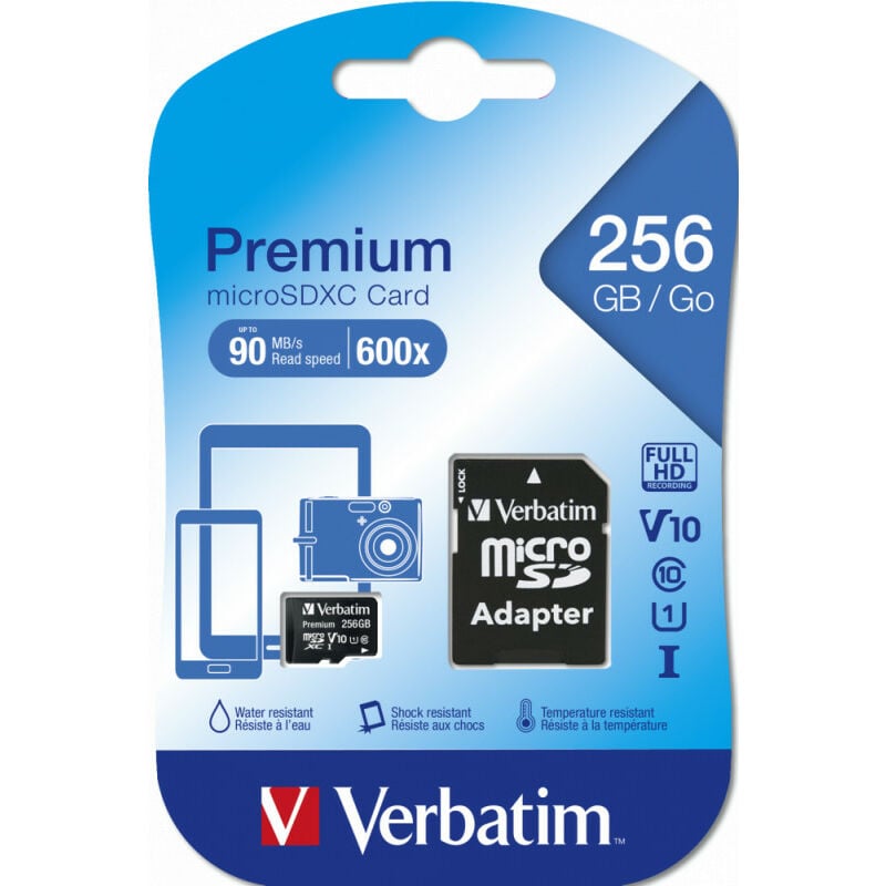 MicroSDXC Card 256GB, Premium, Class 10, U1 (44087) - Verbatim