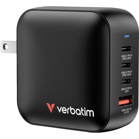 Verbatim Mini GaN Charger 100W 3xUSB-C PD, 1xUSB-A QC 3.0 32231