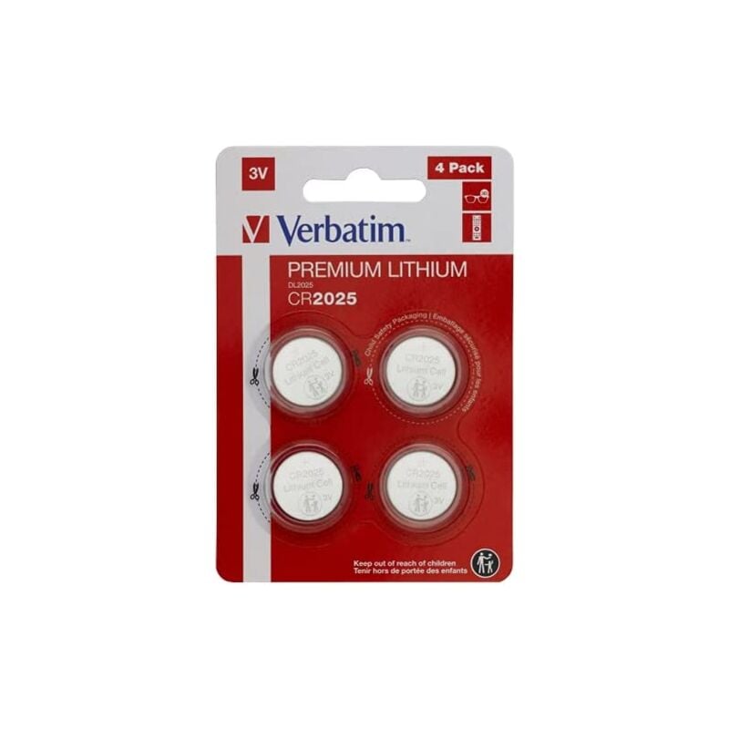 

VERBATIM Pila botón de Litio Premium CR2025 Pack 4 Pilas 3V 160mAh - Pilas botón de Litio para Reloj, Llave de Coche, Control Remoto, cámara,