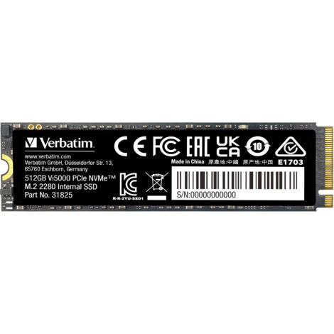Verbatim Vi5000 NVMe M.2 Internal SSD, Disque SSD Interne avec 512 Go de Stockage de données et Interface PCIe Gen 4, Disque Dur à état Solide pour PC de Jeu et Playstation 5, Noir (31825)
