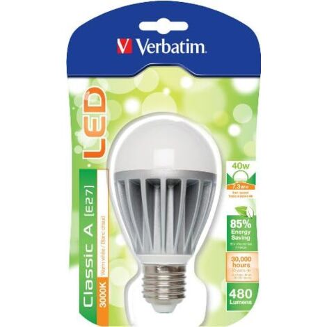 VERBATIN - LAMPADA LED CLASSIC A  E27 3000K 480 LUMES 7,3W WARM WHITE