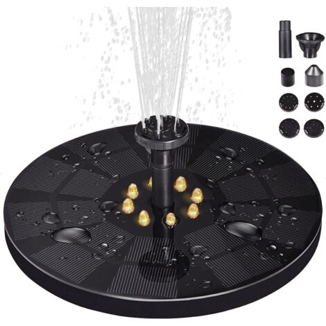 Verbesserter Solarbrunnen mit 3-W-LED-Beleuchtung – Solarbetriebener Brunnen mit 8 Wasserspielen – Schwimmender Solarbrunnen für Vogeltränken, Gärten, Teiche, Pools und den Außenbereich