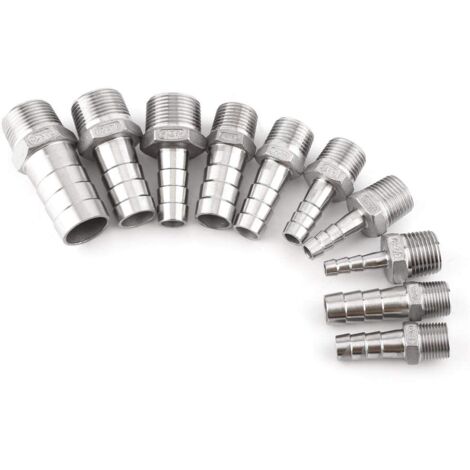 Verbindungsstück für Schlauch, Stacheldraht mit Gewinde, Adapter für Schlauch, Edelstahl, SS304, 1/8 Zoll  3/4 Zoll (3/8 x 15 mm)