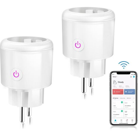Verbundene Steckdose, 16 A, kompaktes Smart-WLAN, kompatibel mit Alexa, Google Home, Stromverbrauchsmessung, APP-Steuerung, Sprachsteuerung, Zeitpläne und Timer, 2 PCs