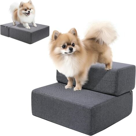 VERCART 2 Stufen Klappbar 45cm Breit Hundetreppe für Kleine Hunde, 30cm Hoch Schaum Hunderampe für Sofa & Bett
