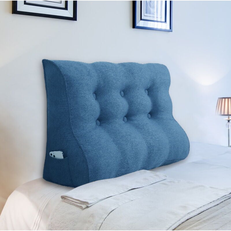 Vercart - Compensé Coussin de lecture Triangulaire de Repos au lit Dossier Tête de lit Soutien Dorsal Oreiller Décoratif, Bleu Mélange de lin, 100 x