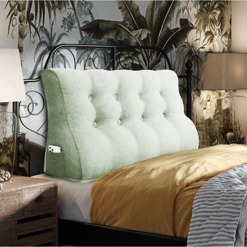 Vercart - Compensé Coussin de lecture Triangulaire de Repos au lit Dossier Tête de lit Soutien Dorsal Oreiller Décoratif, Beige Mélange de lin, 120 x