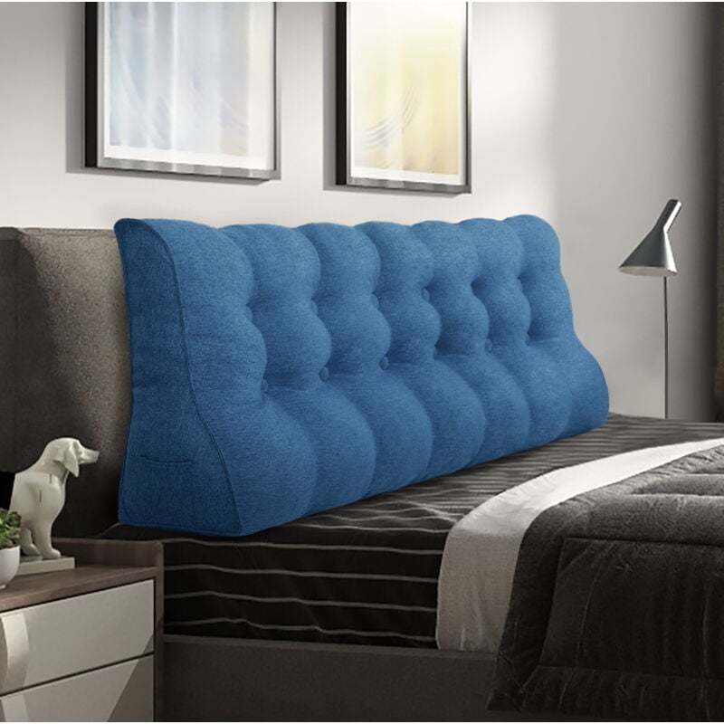 Vercart - Compensé Coussin de lecture Triangulaire de Repos au lit Dossier Tête de lit Soutien Dorsal Oreiller Décoratif, Bleu Mélange de lin, 180 x