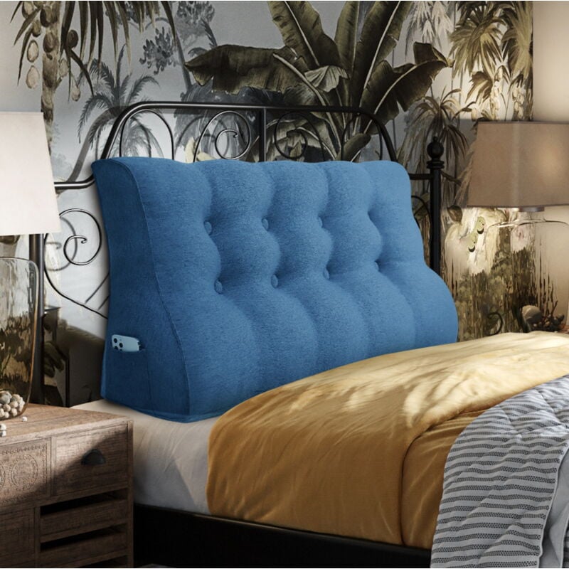 Vercart - Compensé Coussin de lecture Triangulaire de Repos au lit Dossier Tête de lit Soutien Dorsal Oreiller Décoratif, Bleu Mélange de lin, 140 x