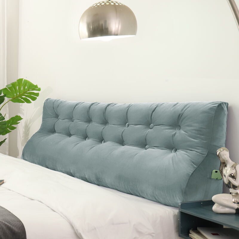 Vercart - Compensé Coussin de lecture Triangulaire de Repos au lit Dossier Tête de lit Soutien Dorsal Oreiller Décoratif, Gris Velours, 200 x 25 x 55