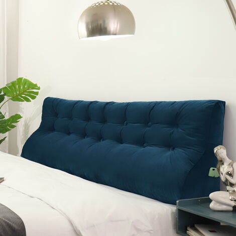 VERCART Compensé Coussin de lecture Triangulaire de Repos au lit Dossier Tête de lit Soutien Dorsal Oreiller Décoratif, Bleu Velours, 200 x 25 x 55 cm