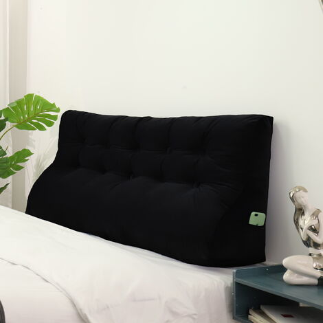 VERCART Compensé Coussin de lecture Triangulaire de Repos au lit Dossier Tête de lit Soutien Dorsal Oreiller Décoratif, Noir Velours, 160 x 25 x 55 cm