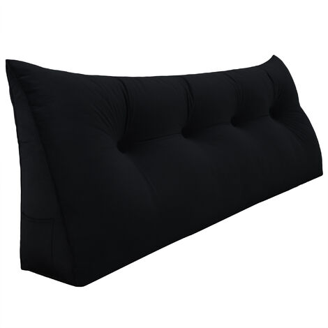 VERCART Coussin de Lecture Compensé, Triangulaire Coussin à Coins, Gros Coussin Canapé, Traversin Tête de lit Support Arrière, Oreiller Cervical Dossier de Soutien Lombaire, Velours Noir 140cm