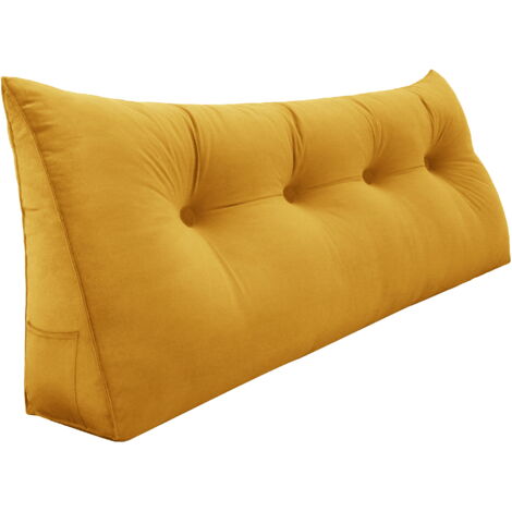 VERCART Coussin de Lecture, Oreiller Traversin Soutien Dorsal, Triangulaire Coussin à Coins, Gros Coussin Canapé, Coussin tête de Lit Dossier, Coussin de Repos Cale Dos en Velours Jaune  140cm