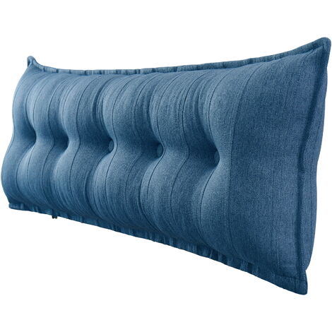 VERCART Cuscino da letto decorativo grande, cuscino da lettura con bottoni, cuscino per il corpo per chi dorme di lato, misto lino blu, 160 x 8 x 50 cm