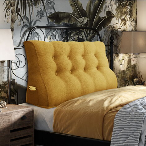 VERCART Cuscino da lettura a cuneo, triangolare, supporto per letto, schienale, poggiatesta, supporto per la schiena, cuscino decorativo, misto lino giallo, 120 x 25 x 55 cm