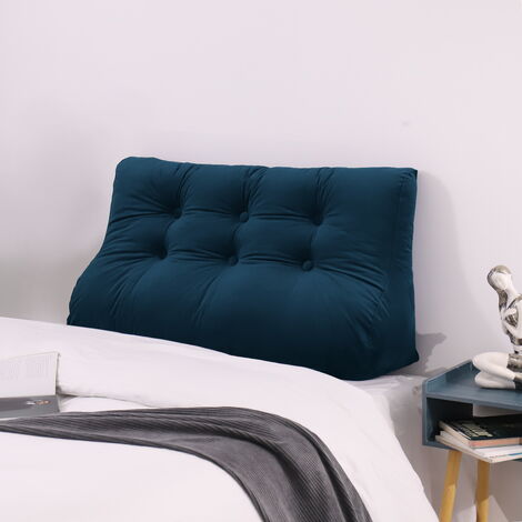 VERCART Cuscino da lettura a cuneo, triangolare, supporto per letto, schienale, poggiatesta, supporto per la schiena, cuscino decorativo, velluto blu100 x 25 x 55 cm