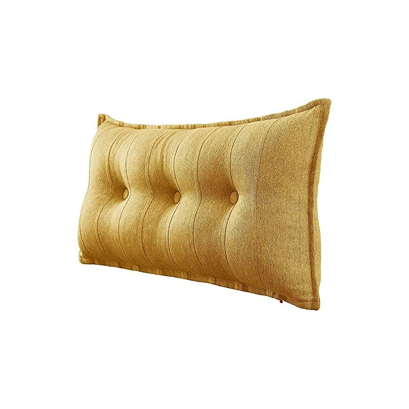 Vercart - Grand Oreiller de Lit Décoratif, Coussin de Lecture Capitonné de Boutons, Oreiller de Corps pour Dormeur Latéral, Jaune Mélange de lin, 100