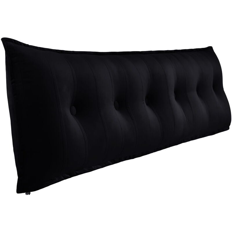 Vercart - Grand Oreiller de Lit Décoratif, Coussin de Lecture Capitonné de Boutons, Oreiller de Corps pour Dormeur Latéral, Noir Velours, 180 x 8 x