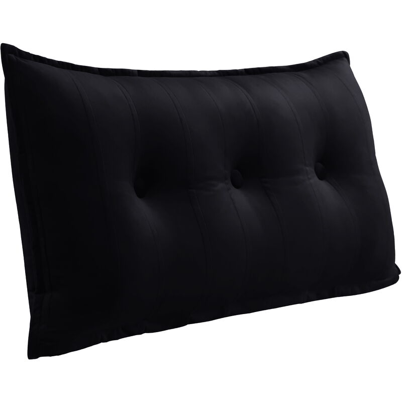 Vercart - Grand Oreiller de Lit Décoratif, Coussin de Lecture Capitonné de Boutons, Oreiller de Corps pour Dormeur Latéral, Noir Velours, 100 x 8 x
