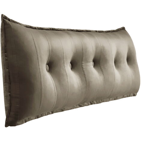 VERCART Grand Oreiller de Lit Décoratif, Coussin de Lecture Capitonné de Boutons, Oreiller de Corps pour Dormeur Latéral, Brun Clair Velours, 160 x 8 x 50 cm