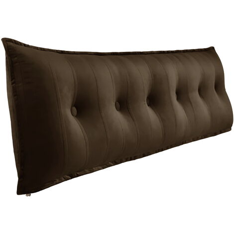 VERCART Grand Oreiller de Lit Décoratif, Coussin de Lecture Capitonné de Boutons, Oreiller de Corps pour Dormeur Latéral, Café Velours, 180 x 8 x 50 cm