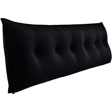 VERCART Grand Oreiller de Lit Décoratif, Coussin de Lecture Capitonné de Boutons, Oreiller de Corps pour Dormeur Latéral, Noir Velours, 180 x 8 x 50 cm